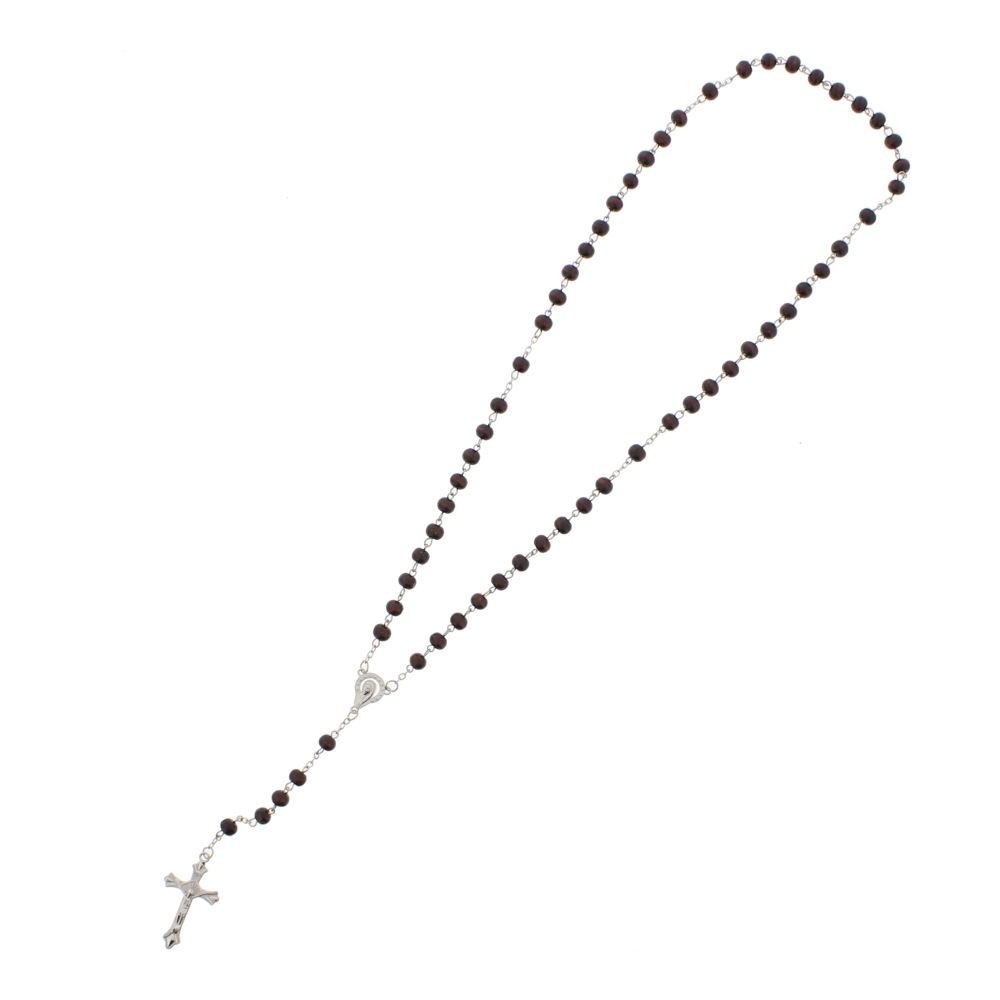 Zac's Alter Ego - Wooden Beaded Rosary Cross Collier - Marron